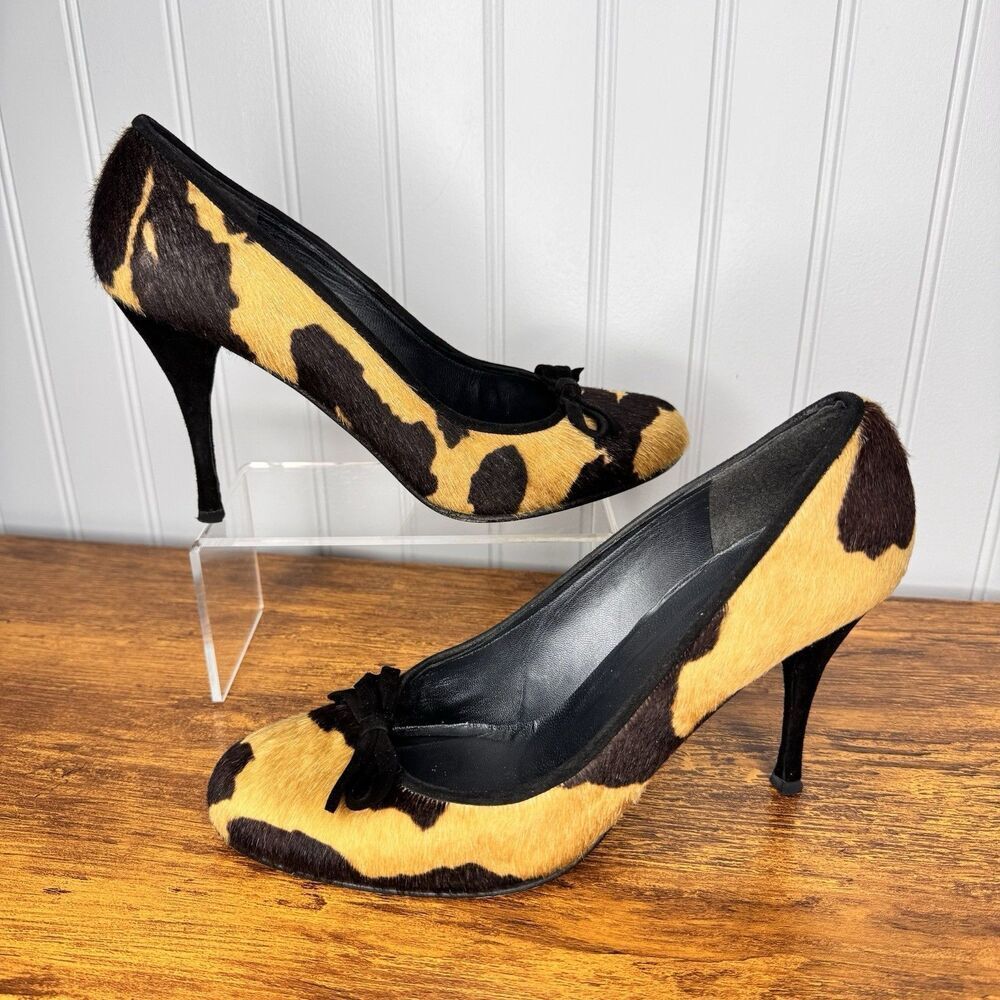 Stuart Weitzman Leopard Calf Hair Pumps in Yellow and Black